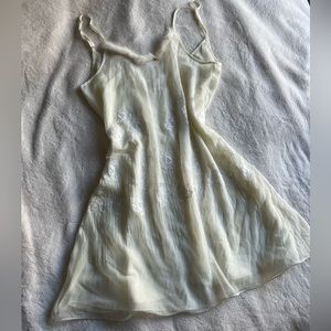 Cream Vintage Embroidered Slip Dress With Fur Trim